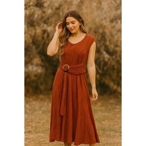 Anthropologie terra cotta fall midi‎ dress size 10 boho autumn wedding guest